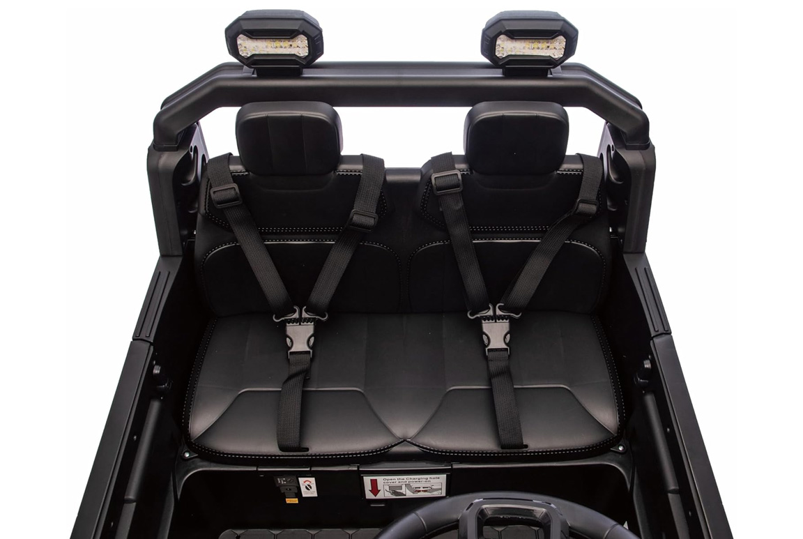 Sort Ford F-150 Raptor Pickup til børn, 2x45W motorer med lithium og lædersæder,