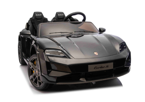 Sort Porsche Taycan Turbo S elbil til børn, 2x24V, lædersæder og Lithium-Ion