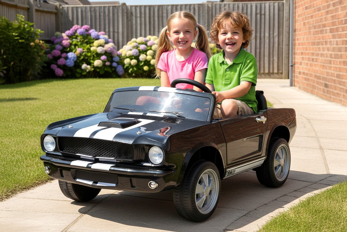 1965 Ford Mustang Shelby GT350 til børn, 4x200W og lædersæde, Sort.