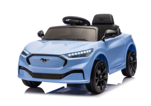 Blå Ford Mustang Mach-E til børn, 2x24V motorer og lædersæde.