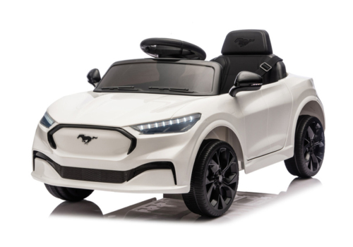 Hvid Ford Mustang Mach-E til børn, 2x24V motorer og lædersæde.