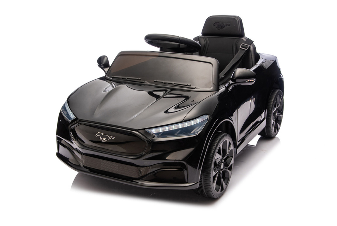 Ford Mustang Mach-E til børn, 2x24V motorer og lædersæde, Sort