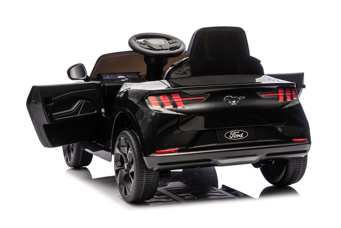Ford Mustang Mach-E til børn, 2x24V motorer og lædersæde, Sort