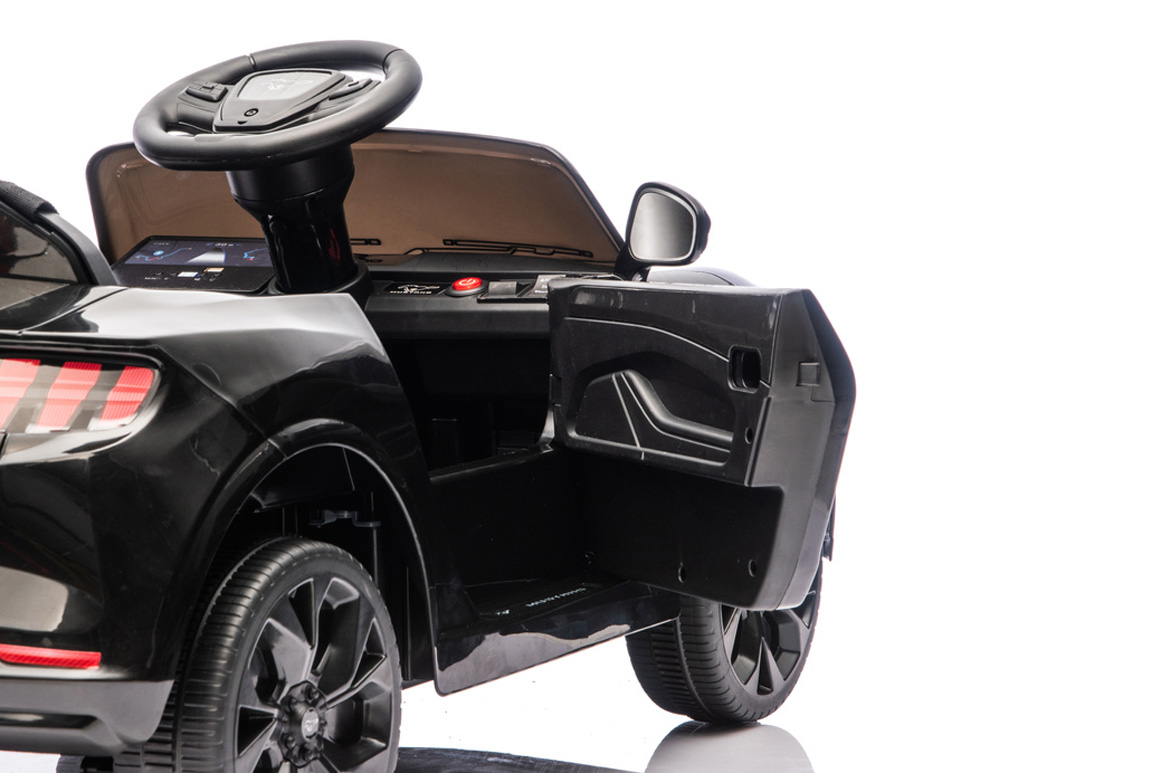 Ford Mustang Mach-E til børn, 2x24V motorer og lædersæde, Sort