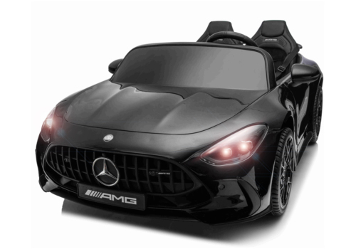 Eksklusiv sort Mercedes GT63 AMG Sportsvogn til børn, 4x200W motorer og lithiumbatteri. Plads til 2 børn.