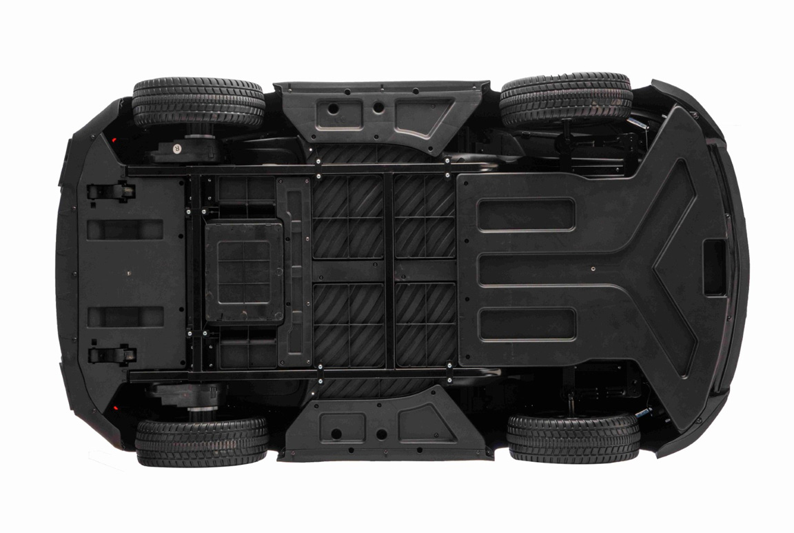 Eksklusiv sort Mercedes GT63 AMG Sportsvogn til børn, 4x200W motorer og lithiumbatteri. Plads til 2 børn.