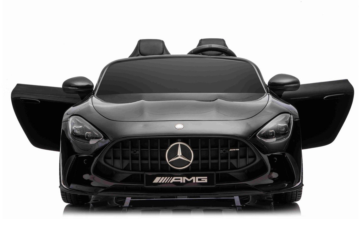Eksklusiv sort Mercedes GT63 AMG Sportsvogn til børn, 4x200W motorer og lithiumbatteri. Plads til 2 børn.