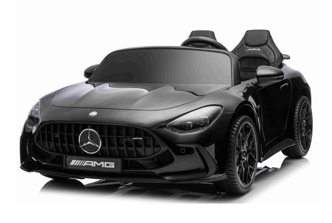 Eksklusiv sort Mercedes GT63 AMG Sportsvogn til børn, 4x200W motorer og lithiumbatteri. Plads til 2 børn.
