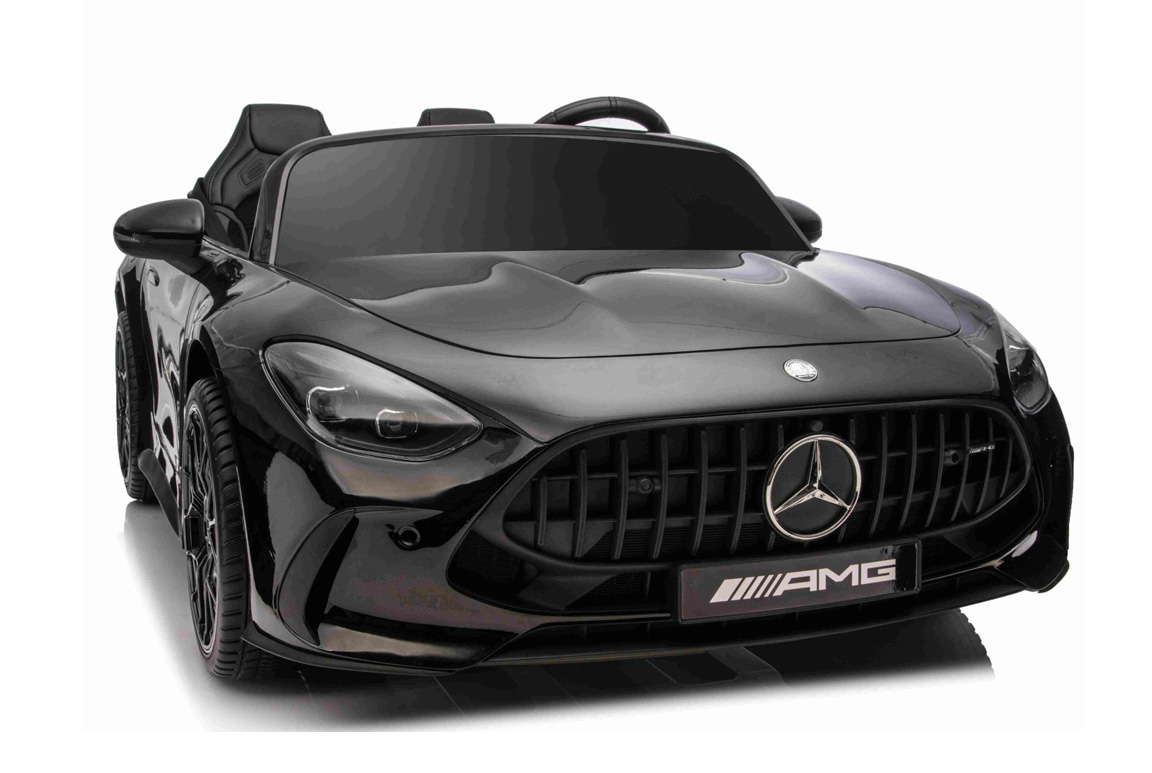 Eksklusiv sort Mercedes GT63 AMG Sportsvogn til børn, 4x200W motorer og lithiumbatteri. Plads til 2 børn.
