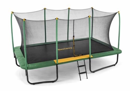 Bestway Xtreme Air rektangulær trampolin med sikkerhedsnet og stige - 457x274 cm. Firkantet havetrampolin til sjove tricks.