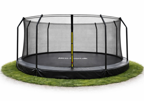 Stor MCU-Sport Nedgravet / Inground Trampolin med sikkerhedsnet Ø430 cm (4,3 m.). Stor rund havetrampolin med net.