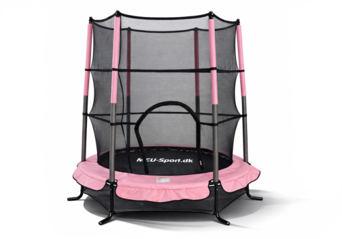 Trampolin til små børn Ø140 cm med sikkerhedsnet – MCU-Sport Junior Trampolin til indendørs og udendørs brug. Pink farve.