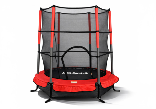 Trampolin til små børn Ø140 cm med sikkerhedsnet – MCU-Sport Junior Trampolin til indendørs og udendørs brug. Rød farve.