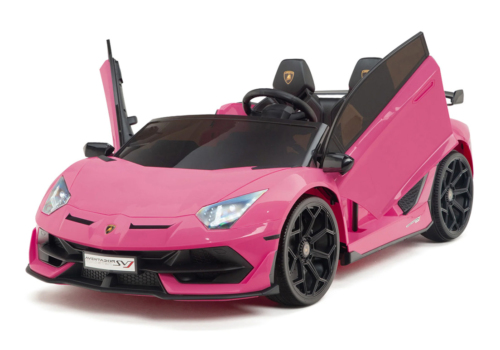Elektrisk pink Lamborghini Aventador SVJ Drifter til børn med indbygget driftfunktion, topfart på 15 km/t, kraftige 2x24V motorer, opgraderet lithiumbatteri, LED-lys og officiel Lamborghini-licens – en af markedets vildeste elbiler til børn.