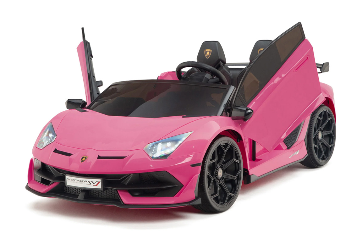 Elektrisk pink Lamborghini Aventador SVJ Drifter til børn med indbygget driftfunktion, topfart på 15 km/t, kraftige 2x24V motorer, opgraderet lithiumbatteri, LED-lys og officiel Lamborghini-licens – en af markedets vildeste elbiler til børn.