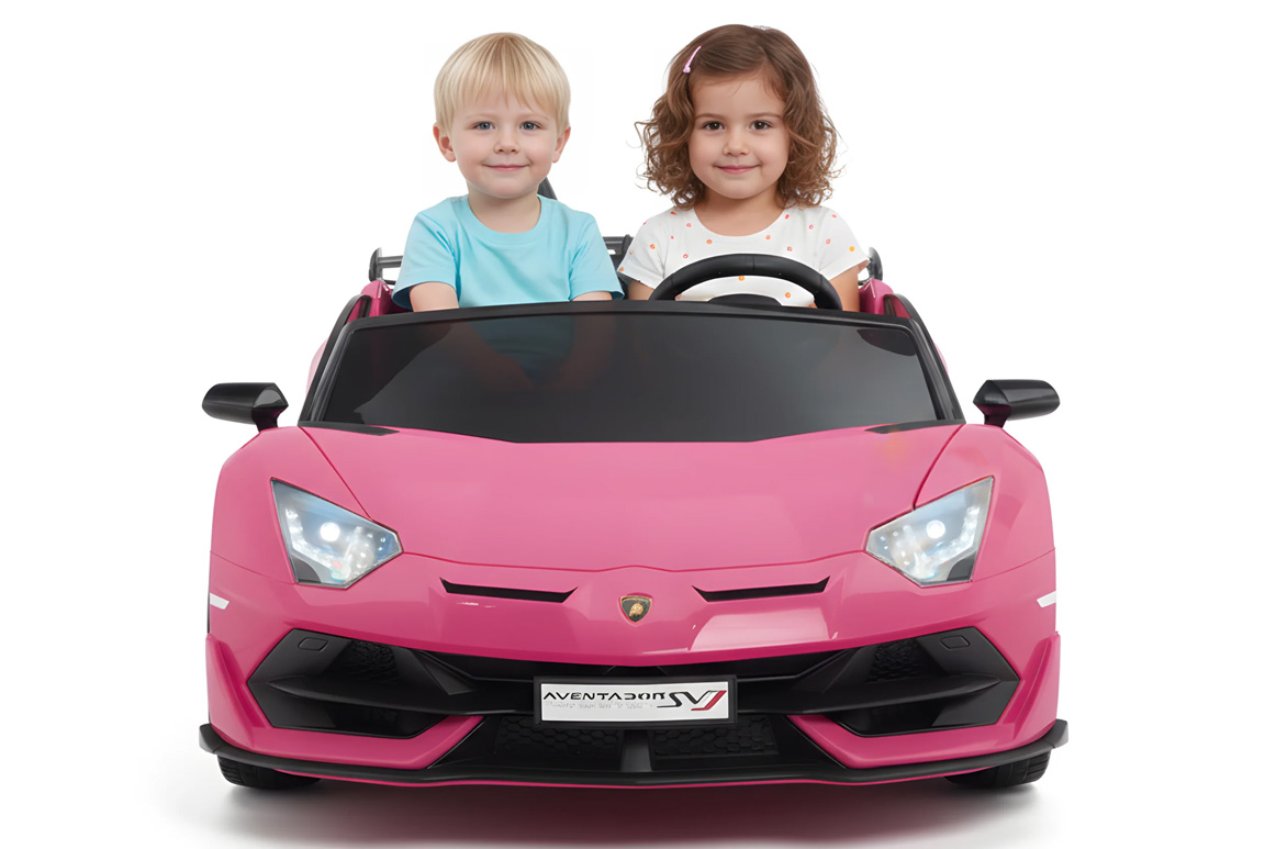 Elektrisk pink Lamborghini Aventador SVJ Drifter til børn med indbygget driftfunktion, topfart på 15 km/t, kraftige 2x24V motorer, opgraderet lithiumbatteri, LED-lys og officiel Lamborghini-licens – en af markedets vildeste elbiler til børn.