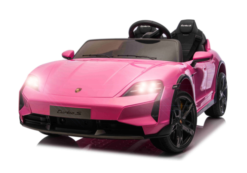 Pink Porsche Taycan Turbo S elbil med plads til 2 børn, 2x24V, lædersæder og Lithiumbatteri.