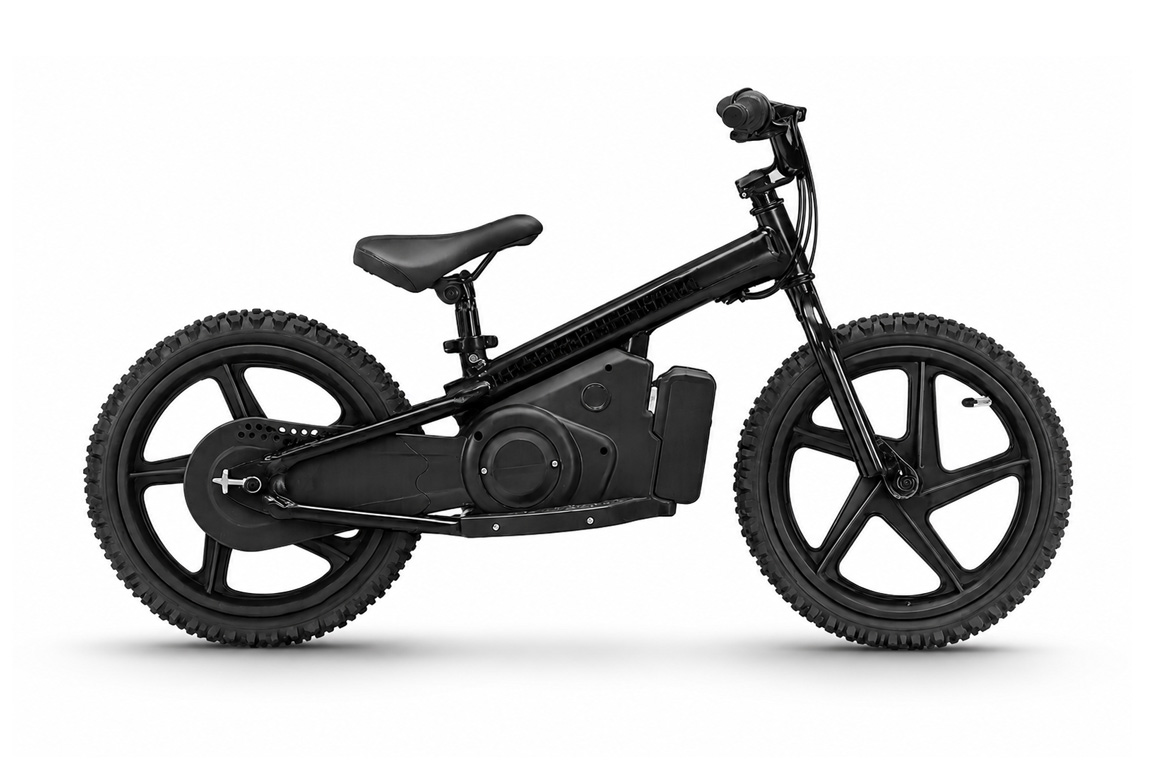 16" Travis Black El-løbecykel til børn fra ca. 4-5 år og opefter - Topfart 13-24 km/t. - Med udtageligt batteri.