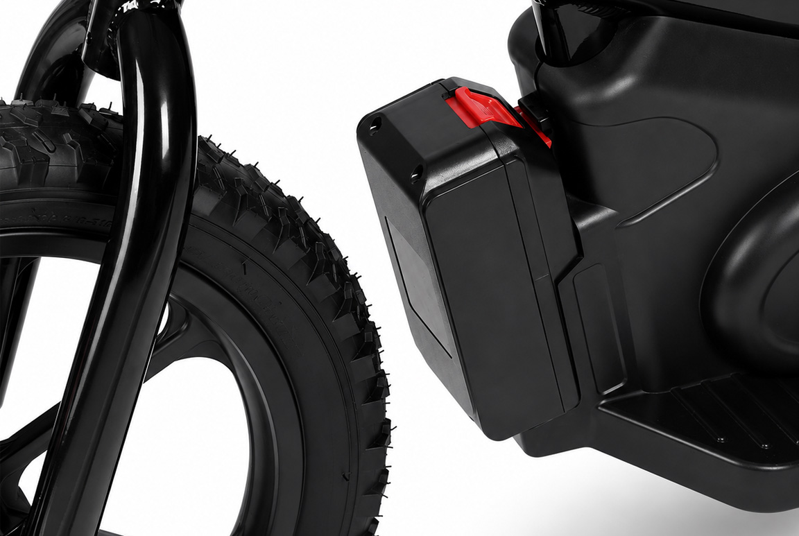 16" Travis Black El-løbecykel til børn fra ca. 4-5 år og opefter - Topfart 13-24 km/t. - Med udtageligt batteri.
