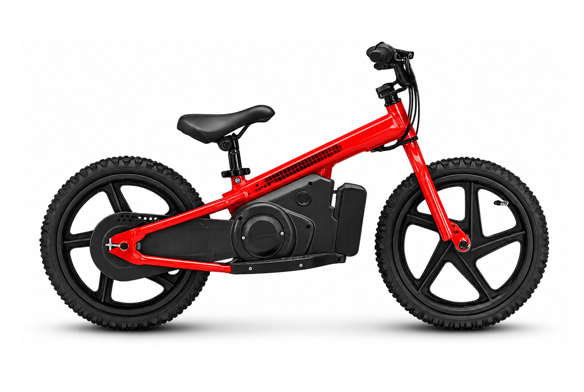 16" Travis Red El-løbecykel til børn fra ca. 4-5 år og opefter - Topfart 13-24 km/t. - Med udtageligt batteri.