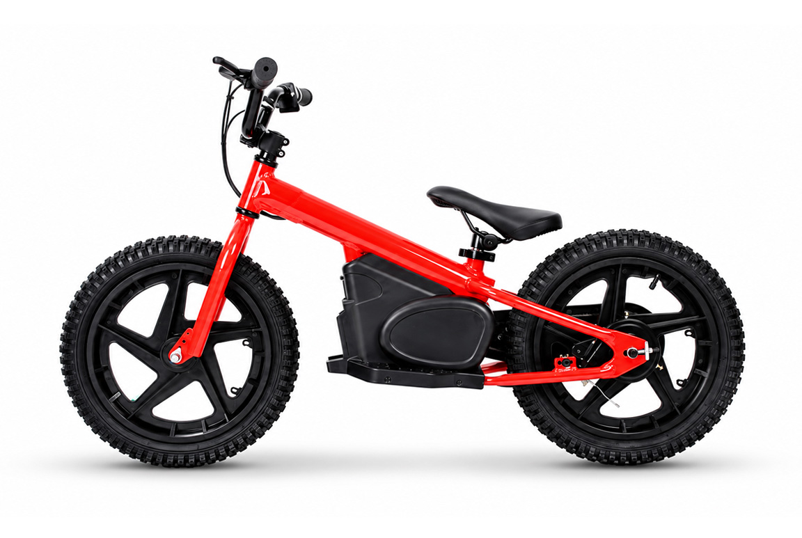 16" Travis Red El-løbecykel til børn fra ca. 4-5 år og opefter - Topfart 13-24 km/t. - Med udtageligt batteri.