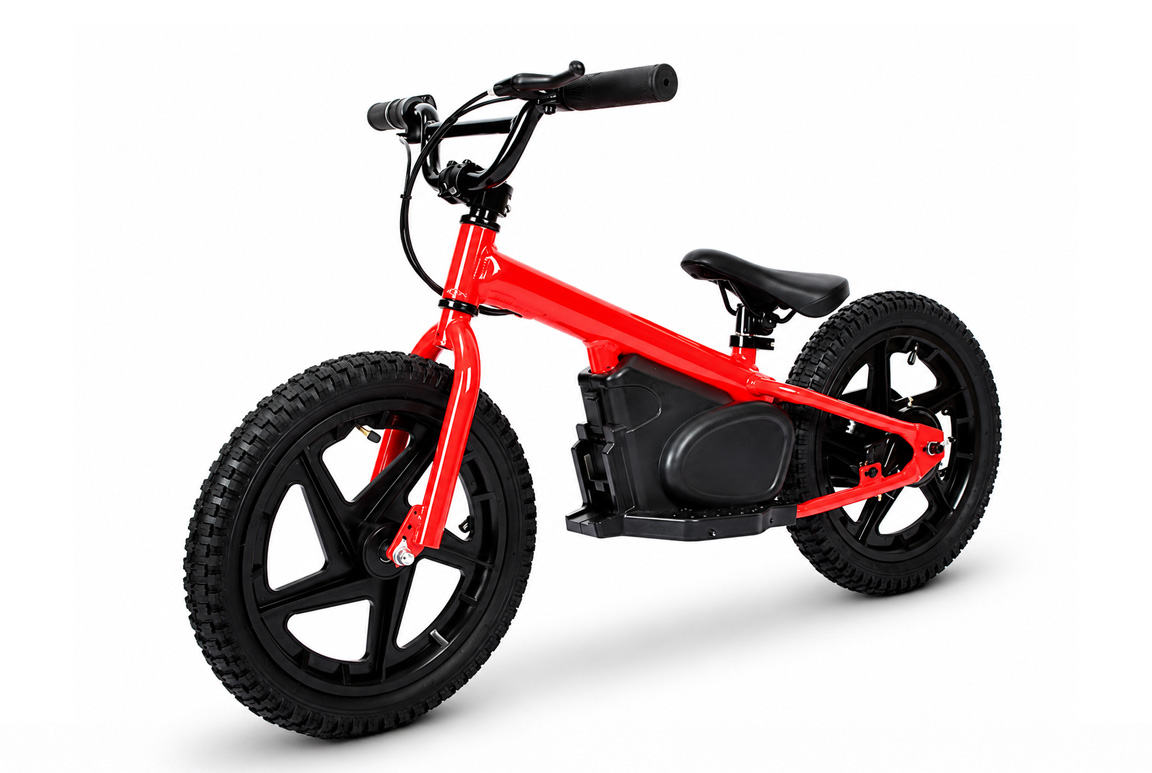 16" Travis Red El-løbecykel til børn fra ca. 4-5 år og opefter - Topfart 13-24 km/t. - Med udtageligt batteri.
