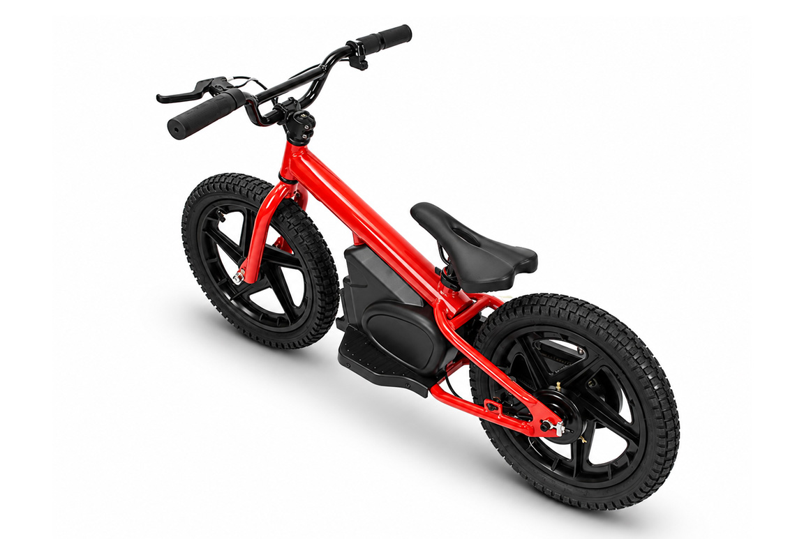 16" Travis Red El-løbecykel til børn fra ca. 4-5 år og opefter - Topfart 13-24 km/t. - Med udtageligt batteri.